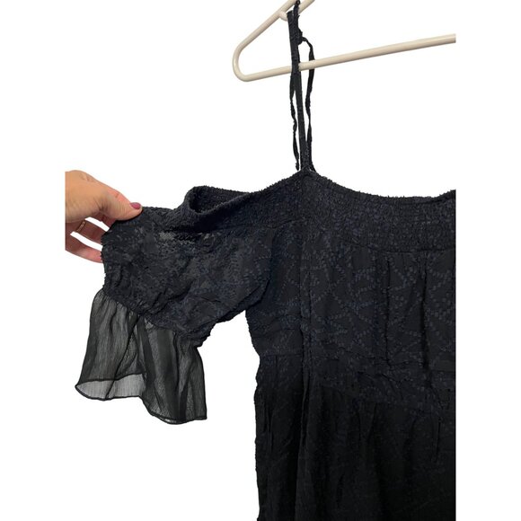 Free People Black Ruffled Off-Shoulder Smocked Dress L Adjustable Straps - Picture 2 of 9